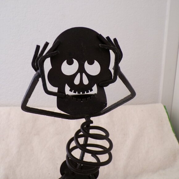Partylite Metal Votive Candle Holder Mr. Bones Dancing Skeleton Halloween 15” - Picture 2 of 10